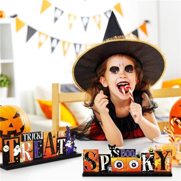 3 Pcs Halloween Table Decorations Pumpkin Table Centerpiece Boo Spooky Wood Sign - Picture 6 of 6